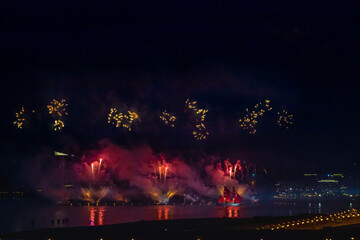 multicolored fireworks in the sky above Saint Petersburg