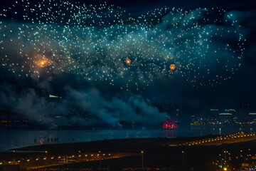 multicolored fireworks in the sky above Saint Petersburg
