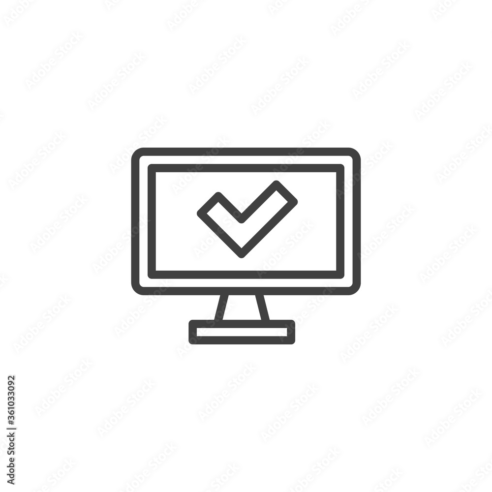 Fototapete computer check mark line icon. linear style sign for mobile concept and web design. approved compute