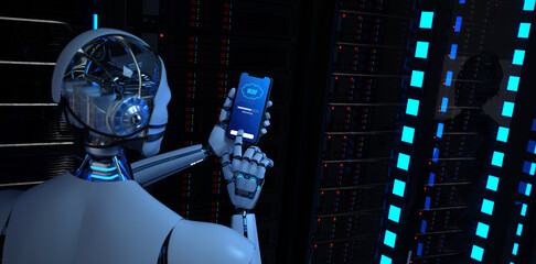 Humanoid Robot Smartphone Data Center Backup