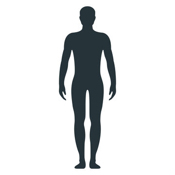 Male human character, people man front side body silhouette, isolated on white, flat vector illustration. Black people scale concept.