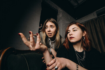 Woman and woman fortune teller with crystal ball