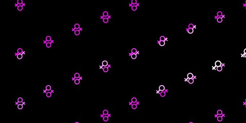 Fototapeta na wymiar Dark Purple, Pink vector backdrop with woman's power symbols.