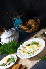 Dill soup with potato, fresh dill and egg
