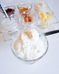 Coconut milk ice cream with Thai style toppings
