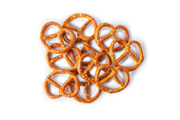 Crispy pretzels isolated on a white background. Snack on beer. Salty snack. Crispy pretzels