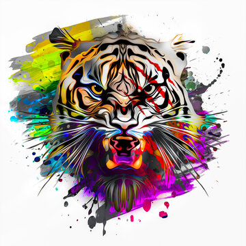 grunge background with graffiti and painted tiger