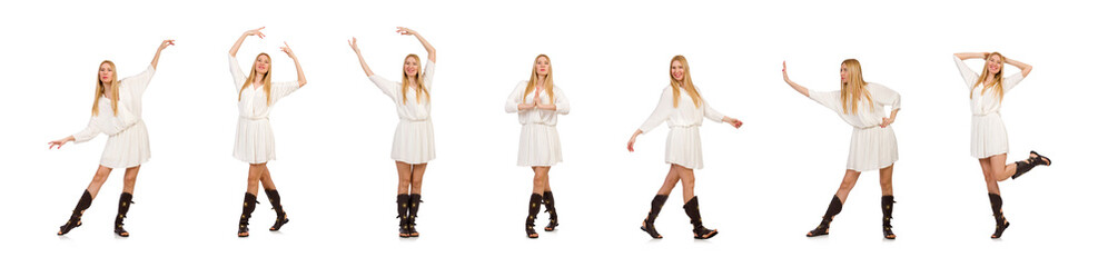 Pretty woman in ancient style dress isolated on white