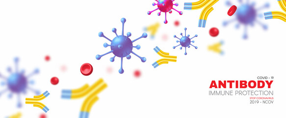 Virus, blood and Antibody. Healthcare 3D design. Stop Coronavirus 2019-nCoV background. Virus Covid 19-NCP. Coronavirus nCoV and biohazard symbol. Epidemic concept.