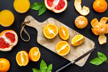 Cutting board with citrus mix top view