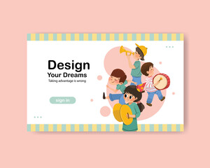 website template with youth day design for social media,online community and internet watercolor vector illustration