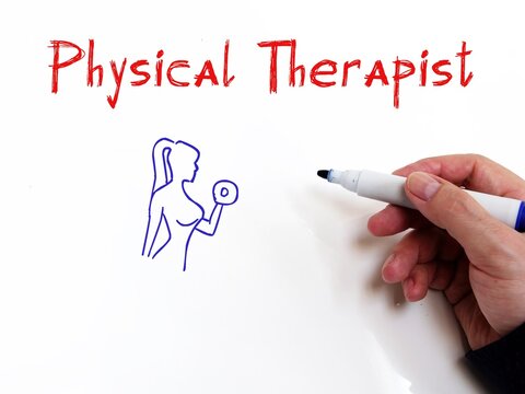 Business Concept Meaning Physical Therapist With Sign On The Sheet.