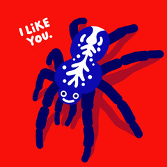Cute illustration of a spider saying I like you.
Valentines Card, Postcard, halloween decoration