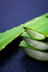 Aloe vera stem complete and cut from the top view.
