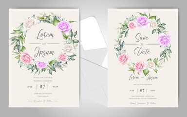 Elegant Wreath Floral and Watercolor Splash Wedding Invitation Cards