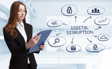 Business, technology, internet and network concept. Young businessman thinks over the steps for...
