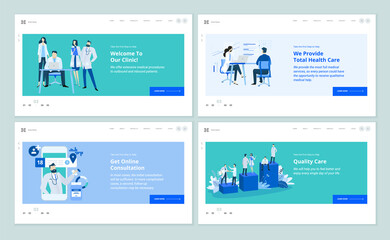 Obraz na płótnie Canvas Set of web page design templates on medicine and health care. Vector illustrations for website design and development.