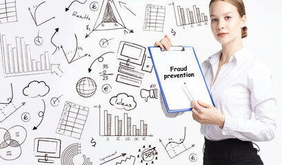 Business, technology, internet and network concept. Young businessman thinks over the steps for successful growth: Fraud prevention