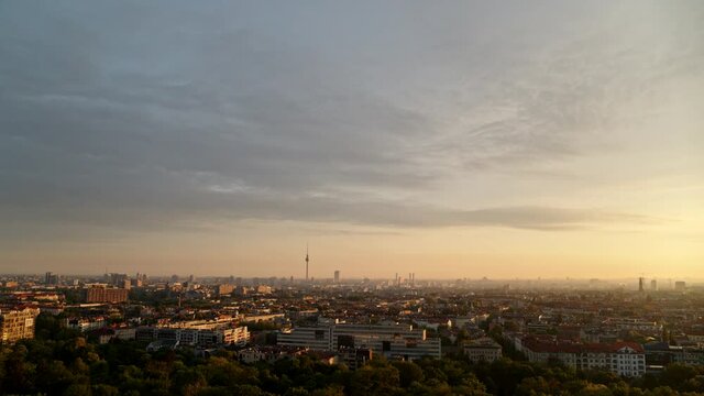 Sunset over Berlin cityscape, Germany