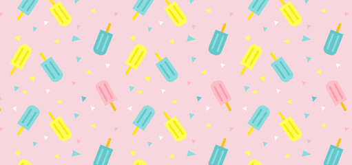 summer party banner. Summer funny wallpaper in memphis style. Fashionable styling template with watermelon, lemon and rainbow. vector design.