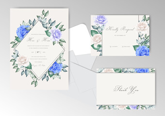 Fototapeta na wymiar Editable Wedding Invitation Cards with Floral and Geometric Frame