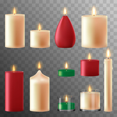 Set of realistic burning candles