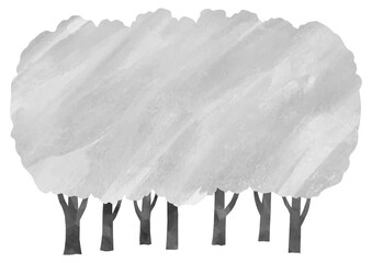 ベクター　並んだ木々のイラスト　グレースケール