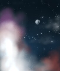Obraz na płótnie Canvas night cloudy sky moon galaxy background illustration