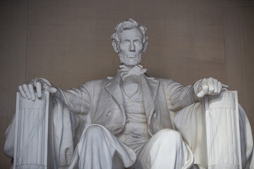Spring, 2016 - Washington DC, USA - Close-up. A clean statue of 16 US President Abraham Lincoln at...