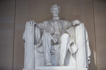 Spring, 2016 - Washington DC, USA - Close-up. A clean statue of 16 US President Abraham Lincoln at the Lincoln Memorial in Washington DC without tourists