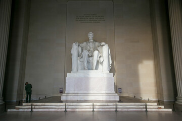 Spring, 2016 - Washington DC, USA - Close-up. A clean statue of 16 US President Abraham Lincoln at...