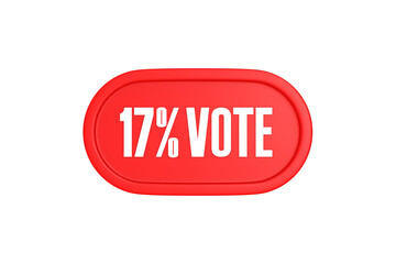 17 Percent Vote 3d sign in red color isolated on white background, 3d illustration.