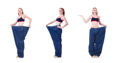 Obraz premium Woman with large jeans in dieting concept