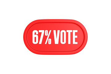 67 Percent Vote 3d sign in red color isolated on white background, 3d illustration.