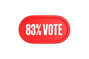83 Percent Vote 3d sign in red color isolated on white background, 3d illustration.