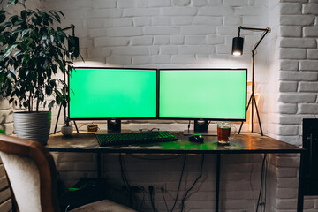 home desk at computer, working online