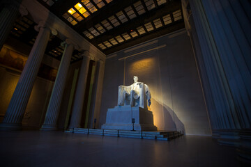 Spring, 2016 - Washington DC, USA - Close-up. A clean statue of 16 US President Abraham Lincoln at...