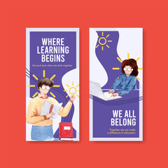 Obraz premium Szablon ulotki z projektem edukacji online dla broszury, ulotki i reklamy ilustracji wektorowych akwareli