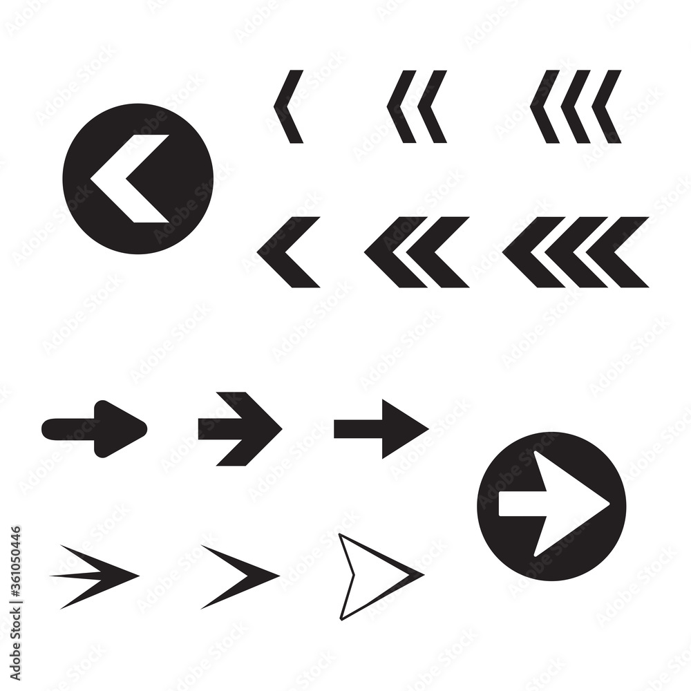 Poster arrow icon set isolated on white background. trendy collection of different arrow icons in flat styl