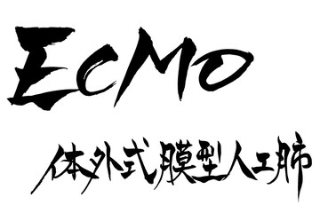 筆文字　ECMO　体外式膜型人工肺
