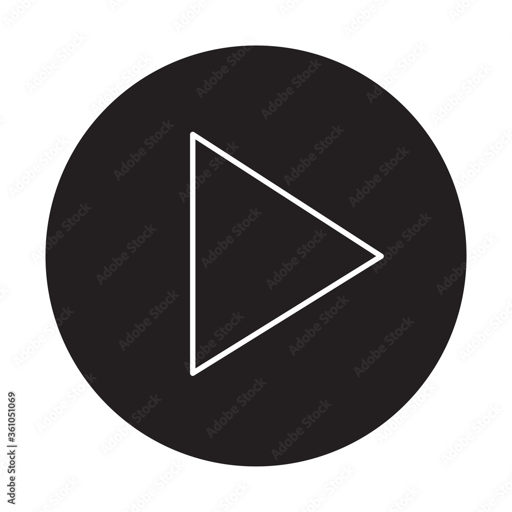 Poster black play button. vector icon isolated on white background. trendy circle play button icon in flat 