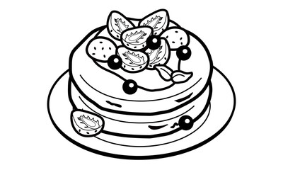 お皿に乗ったブルーベリーといちごのパンケーキ