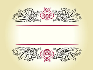 Greeting card / invitation template design. Vintage ornaments on a beige background.