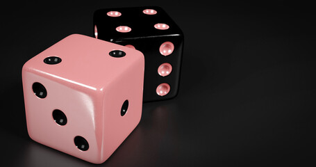 Pink And Black Dices Isolated On The Black Background - 3D Illustration