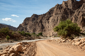 Gravel road and landscape in Oman's Wadi Arbiyeen