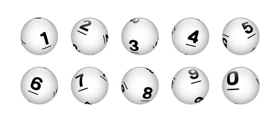 Vector White Sphere Lottery Bingo Balls From Number 0 to 9