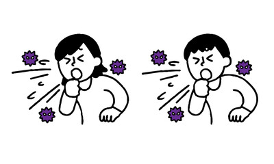 ウイルス咳をする男性女性セット（シンプル）