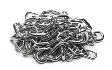 Metal chain pile isolated on white background