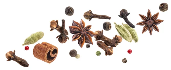 Fotobehang Aromatic spices collection, igredients for mulled wine isolated on white background © xamtiw