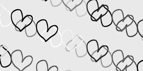 Light Gray vector background with Shining hearts.